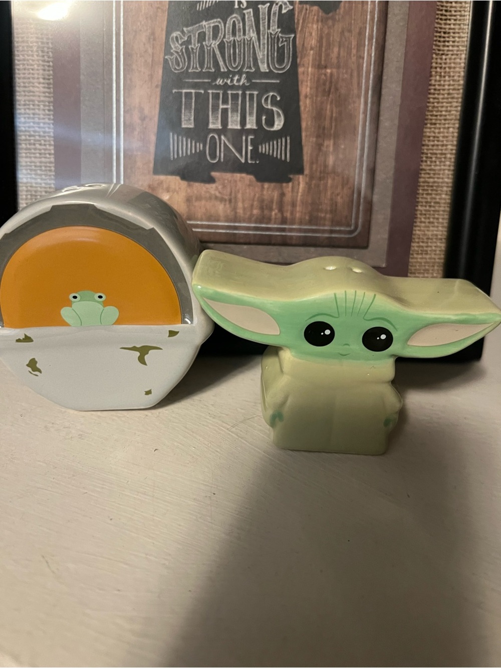 Green Ceramic Baby Yoda/Grogu Salt and Pepper Shakers